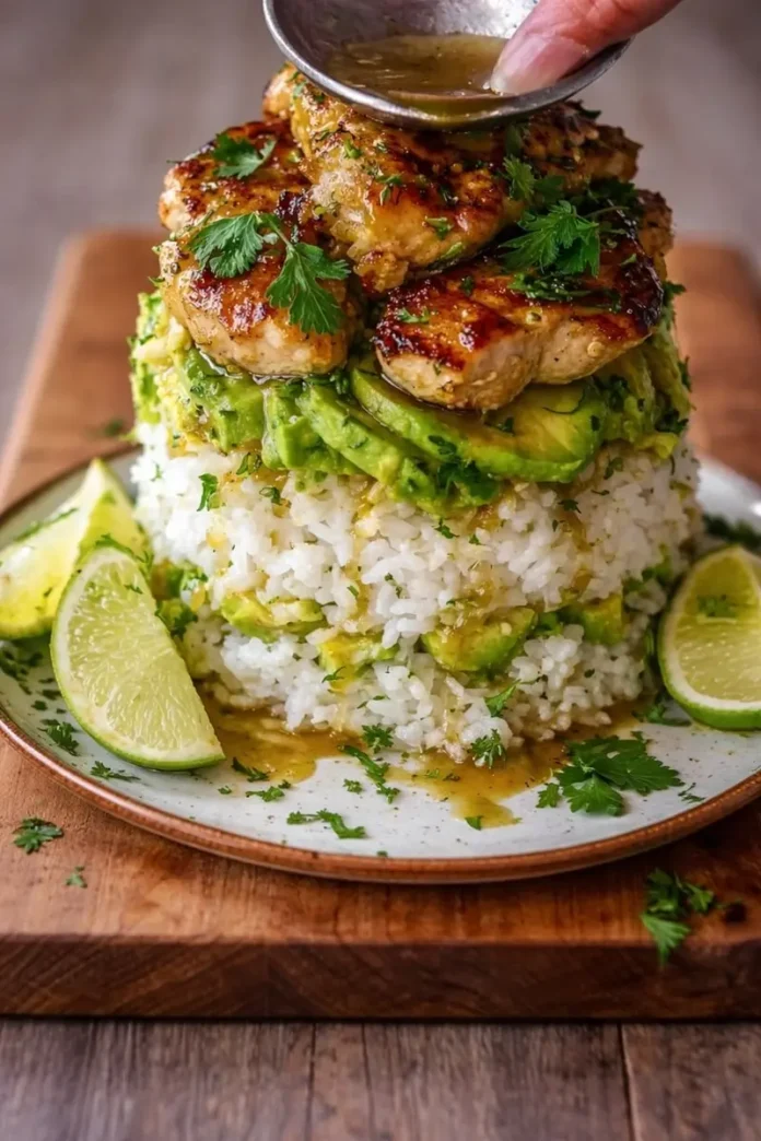 Honey Lime Chicken and Avocado Rice Stack