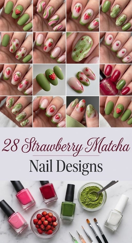 Strawberry Matcha Nail Designs 2026