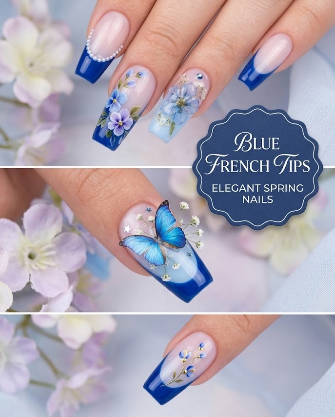 Blue French Tips Nails
