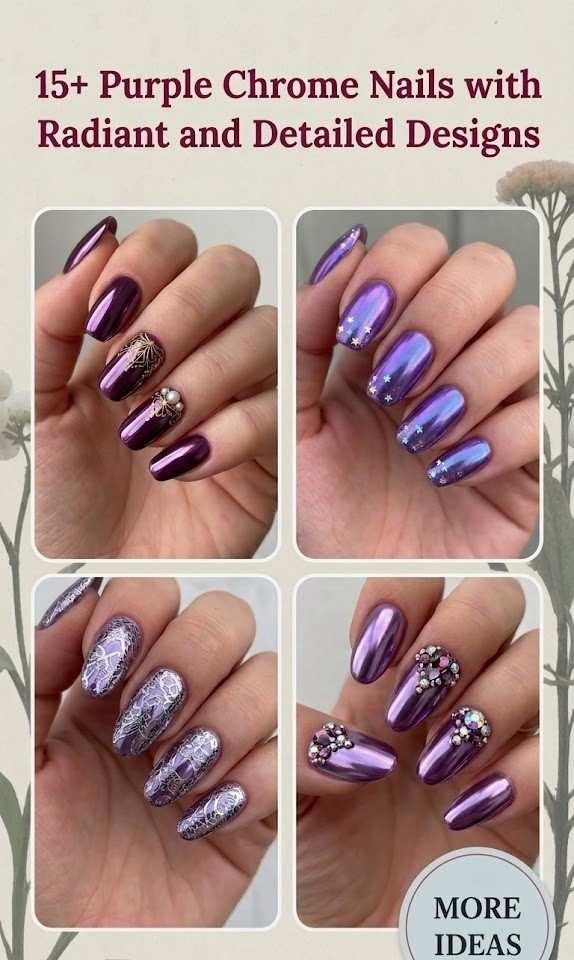 Purple Chrome Nails with Radiant and Detailed Designs